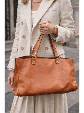 Kate Spade New York Leather Tote Bag Tan Brown Shoulder Handbag Large Classic